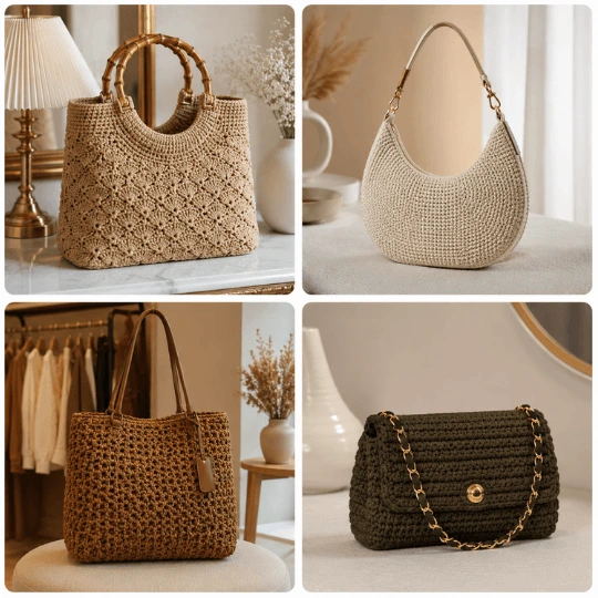 Mosaico de bolsas elegantes de crochê