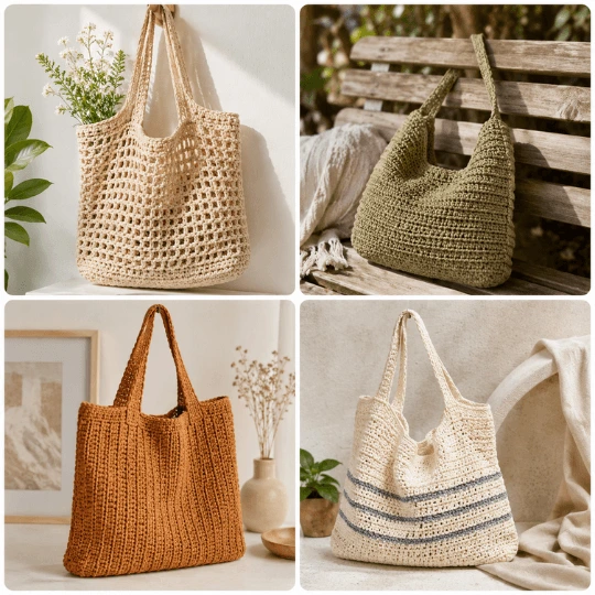 Mosaico de ecobags de crochê