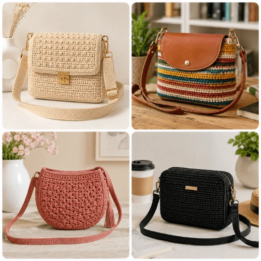 Mosaico de bolsas transversais de crochê